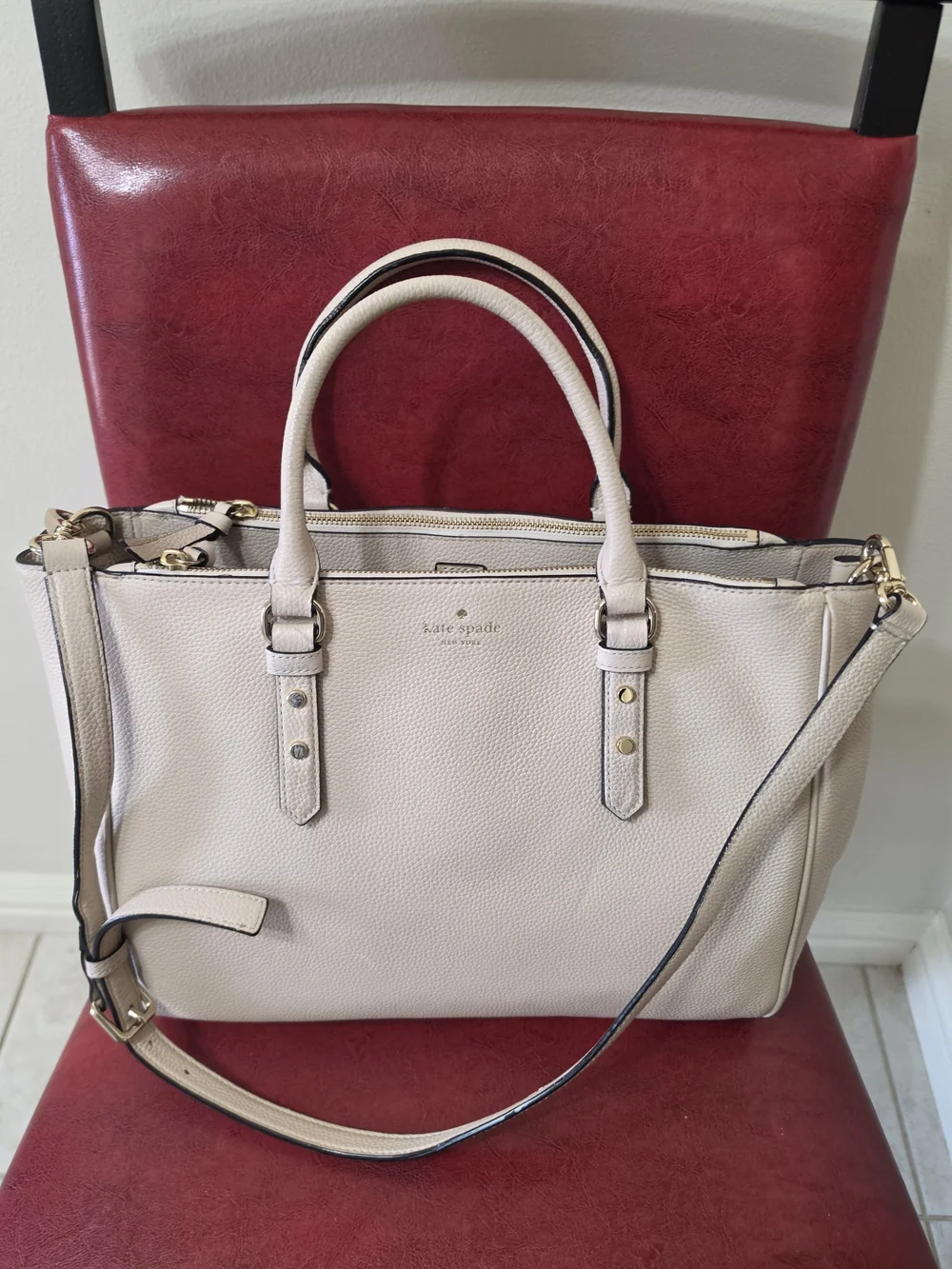 Kate Spade Pebbled Leather Satchel - Light Beige